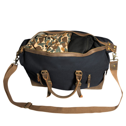 Rothco Extended Weekender Bag Black - Durable Canvas Travel Duffel with Leather Trim and Multiple Pockets