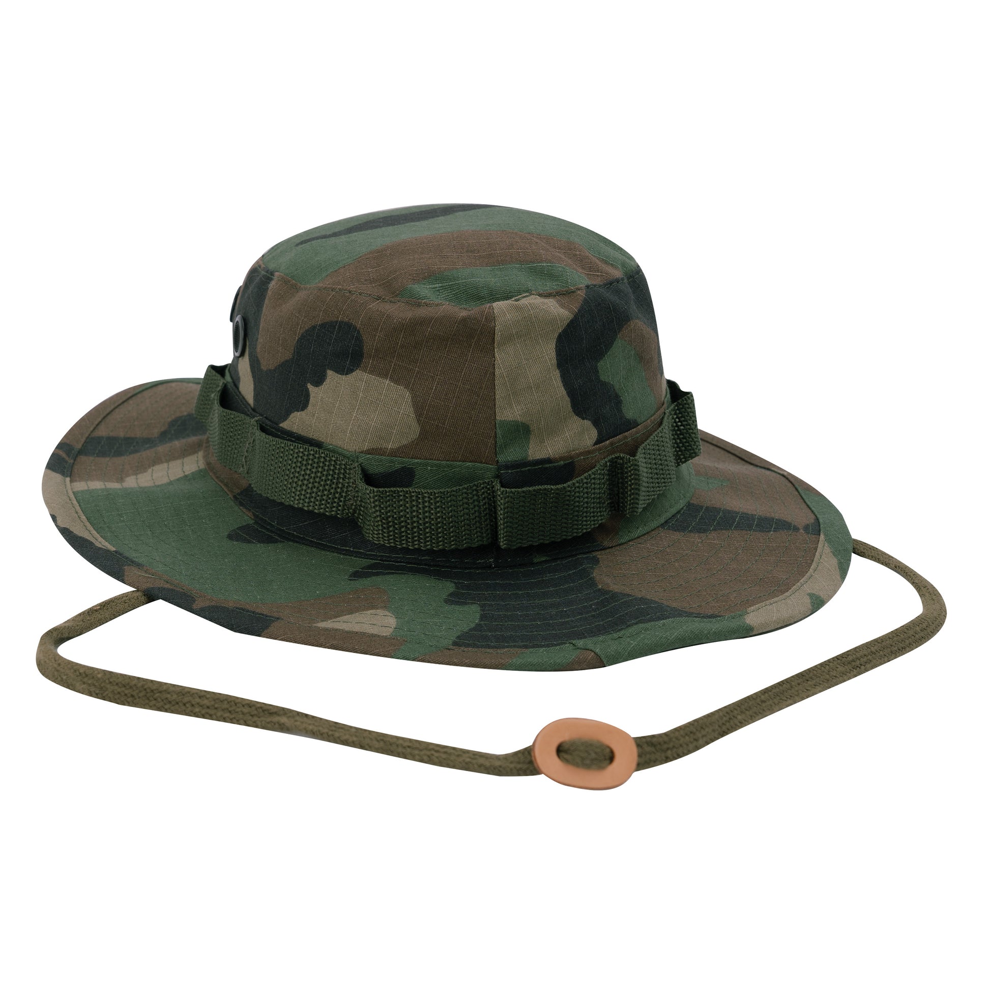 Rothco 100% Cotton Rip-Stop Boonie Hat with Woodland Camo Pattern and Adjustable Chin Strap