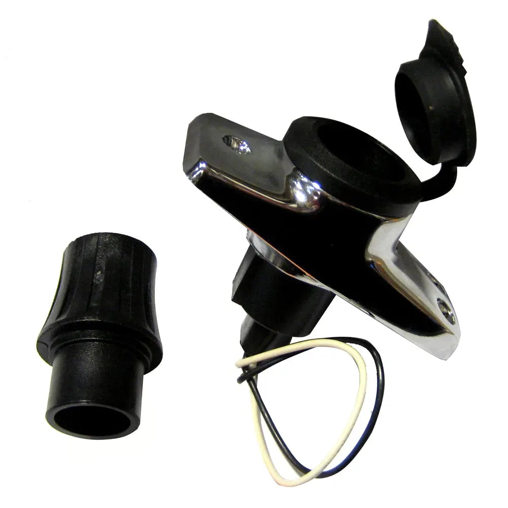 Perko Part 1059P00DP Rectangular Plug-In Base for Pole Lights - Chrome Plated Zinc and Black Polymer