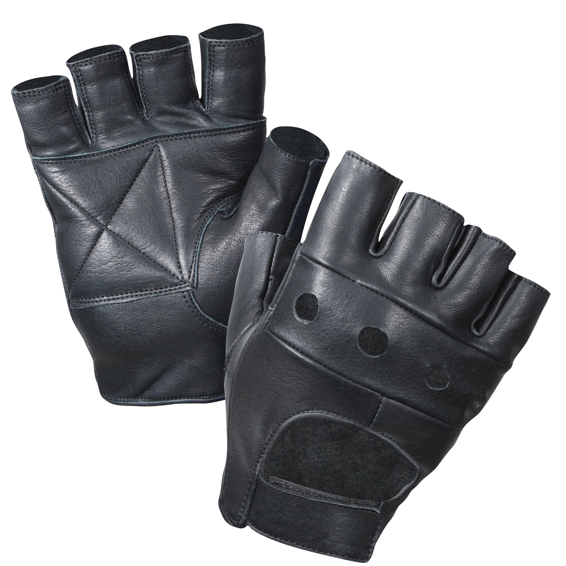 Rothco Fingerless Biker Gloves Size M - Genuine Leather Motorcycle Gloves with Breathable Knuckle Vents and Adjustable Wrist Strap