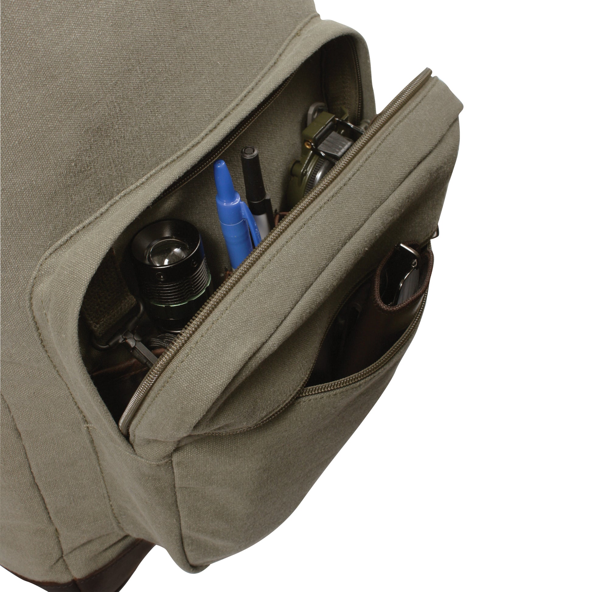 Rothco Vintage Canvas Teardrop Backpack with Leather Accents in Olive Drab