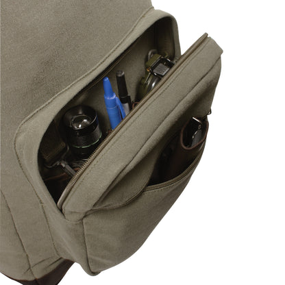 Rothco Vintage Canvas Teardrop Backpack with Leather Accents in Olive Drab