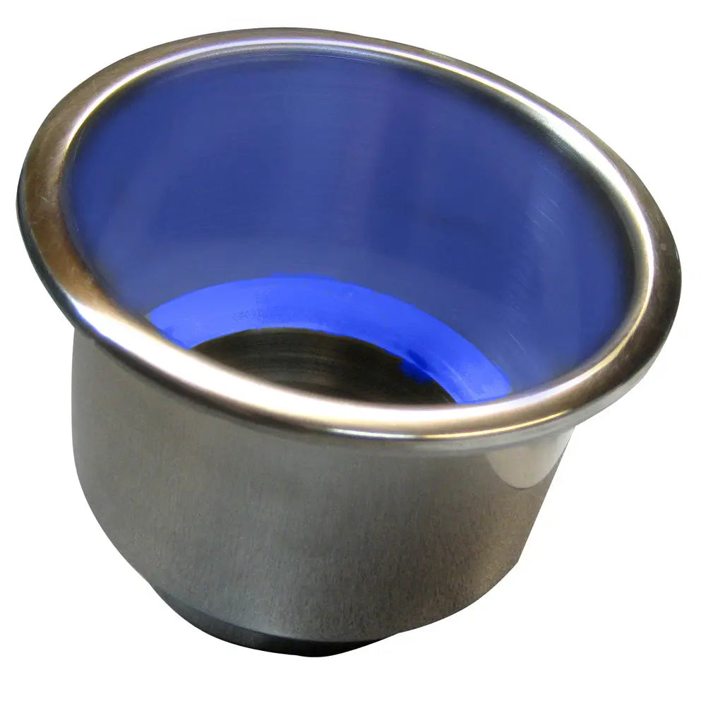 Whitecap Flush Mount Cup Holder with Blue LED Light - Stainless Steel, Part S-3511BC