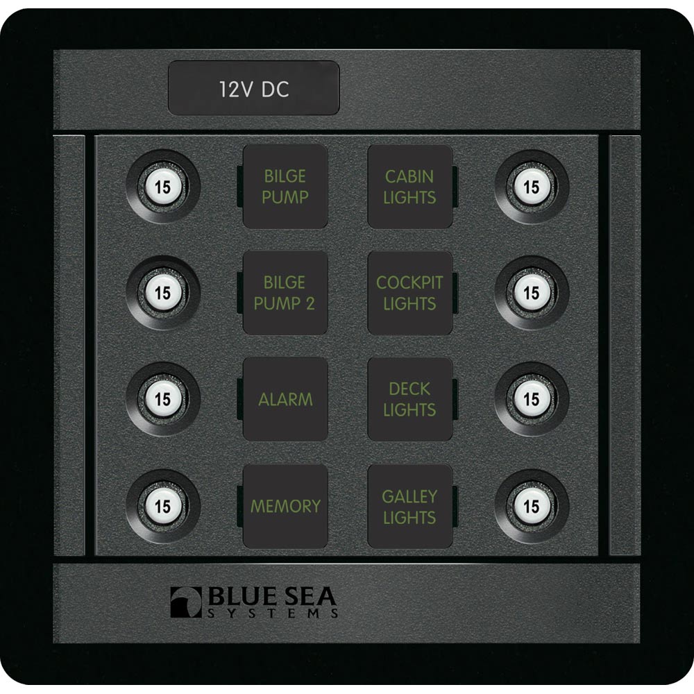 Blue Sea Systems 1450 DC 8-Position Circuit Breaker Panel with Square Labels