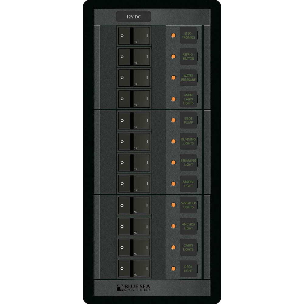 Blue Sea Systems 1223 12 Volt DC 12-Position Electrical Panel with Circuit Breakers and Labels