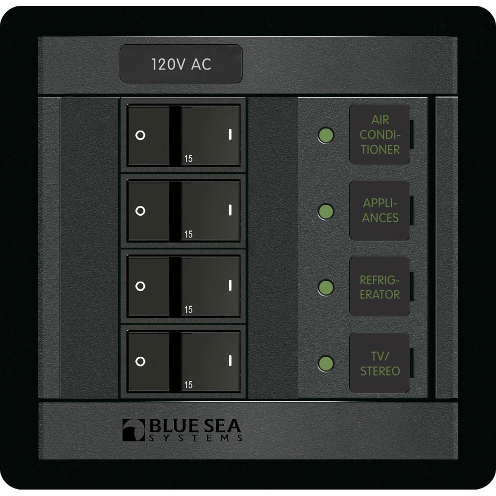 Blue Sea Systems 1210 120V AC 4-Position Circuit Breaker Panel with Backlit Labels