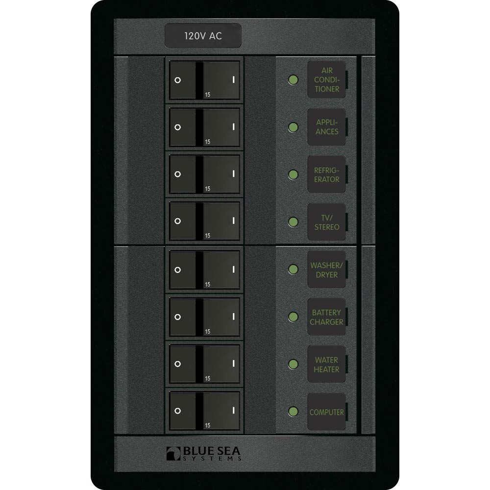 Blue Sea Systems 1228 120V AC 8-Position Circuit Breaker Panel with Backlit Labels