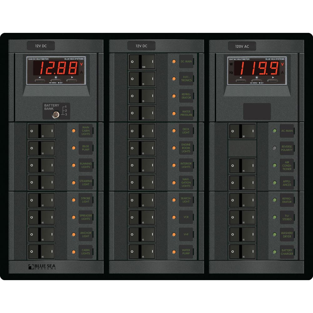 Blue Sea Systems 1218 12V DC Main and 120V AC Main Power Panel with 19 and 6 Positions