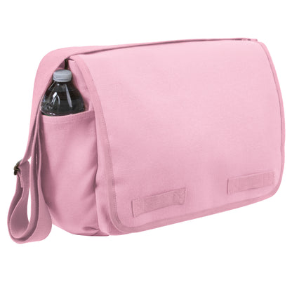 Rothco Classic Canvas Messenger Bag in Pink with Adjustable Strap and Multiple Pockets