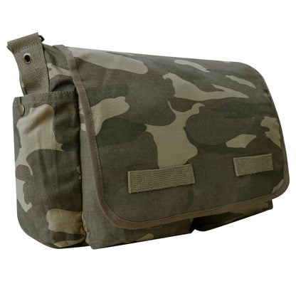 Rothco Classic Canvas Messenger Bag Woodland Camo - Heavy Duty Military Style Bag with Adjustable Strap and Multiple Pockets