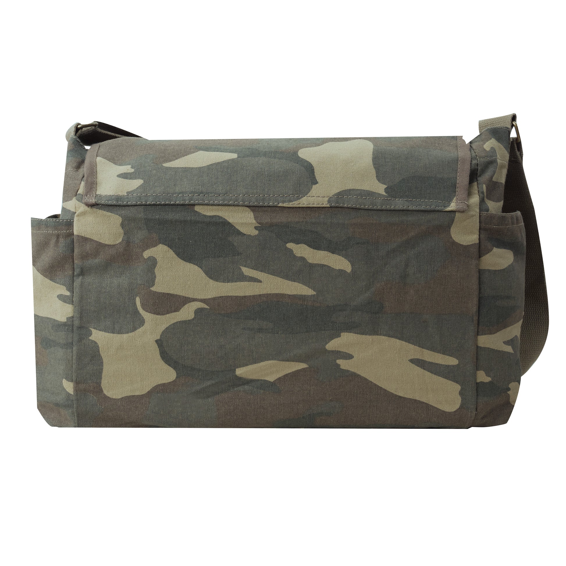 Rothco Classic Canvas Messenger Bag Woodland Camo - Heavy Duty Military Style Bag with Adjustable Strap and Multiple Pockets