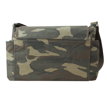 Rothco Classic Canvas Messenger Bag Woodland Camo - Heavy Duty Military Style Bag with Adjustable Strap and Multiple Pockets
