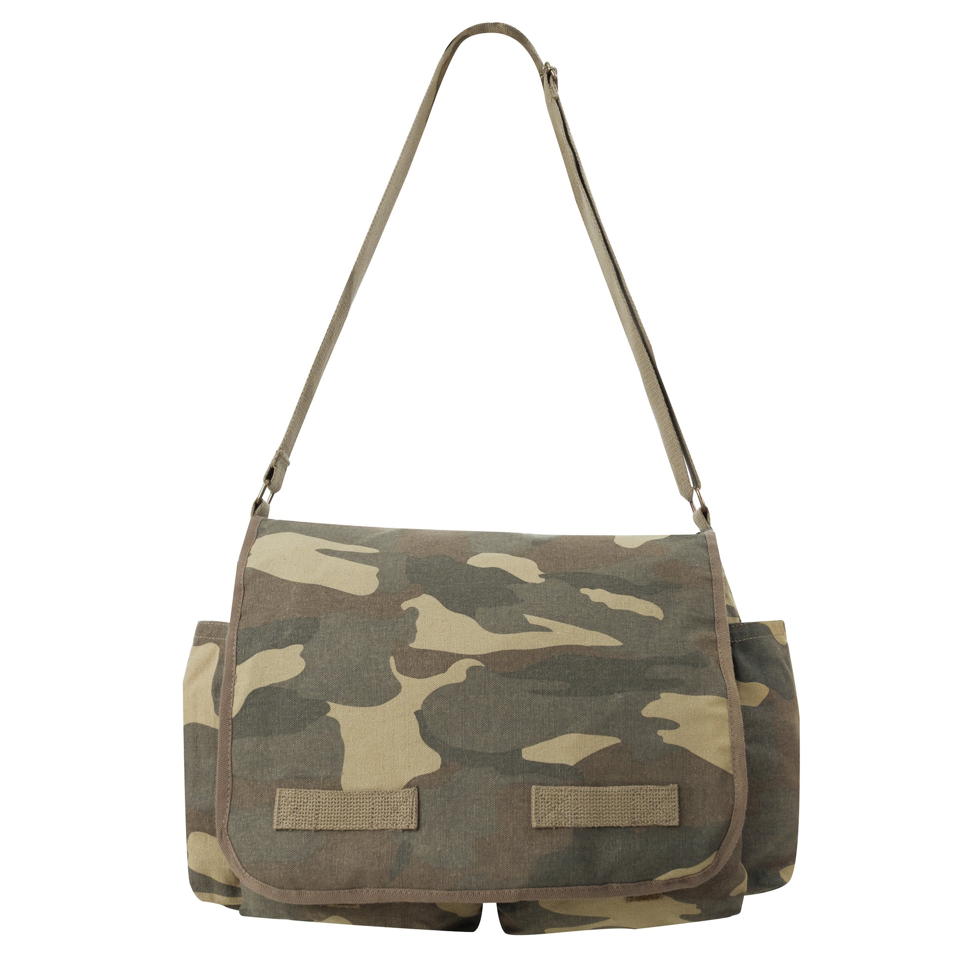 Rothco Classic Canvas Messenger Bag Woodland Camo - Heavy Duty Military Style Bag with Adjustable Strap and Multiple Pockets