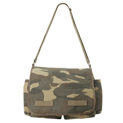 Rothco Classic Canvas Messenger Bag Woodland Camo - Heavy Duty Military Style Bag with Adjustable Strap and Multiple Pockets