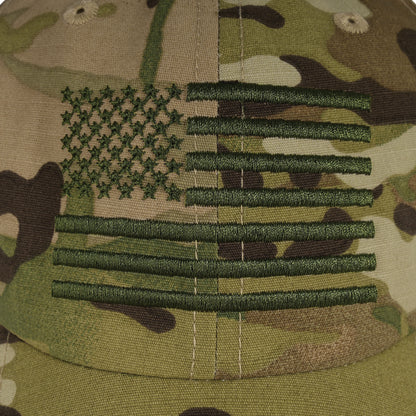 Rothco Tactical Operator Cap with US Flag in MultiCam – Adjustable Military-Style Hat