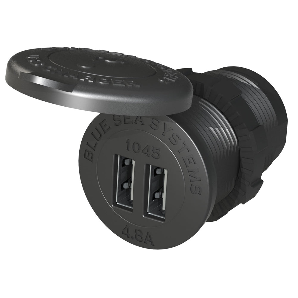Blue Sea Systems 1045 12/24V Dual USB Charger – 1-1/8 Inch Socket Mount for Marine and Vehicle Applications