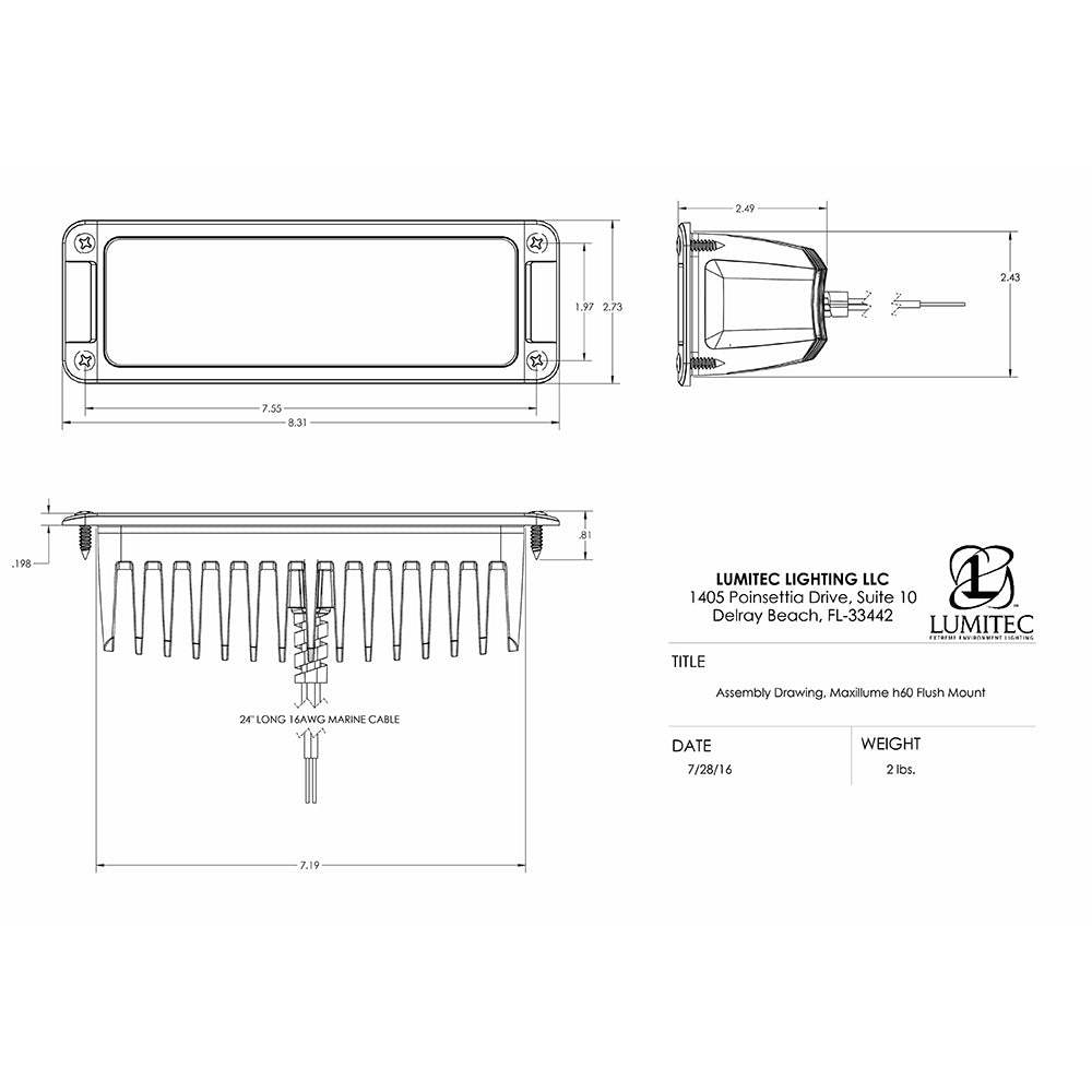 Lumitec Maxillumeh60 Flush Mount Flood Light with White Housing and Dimming