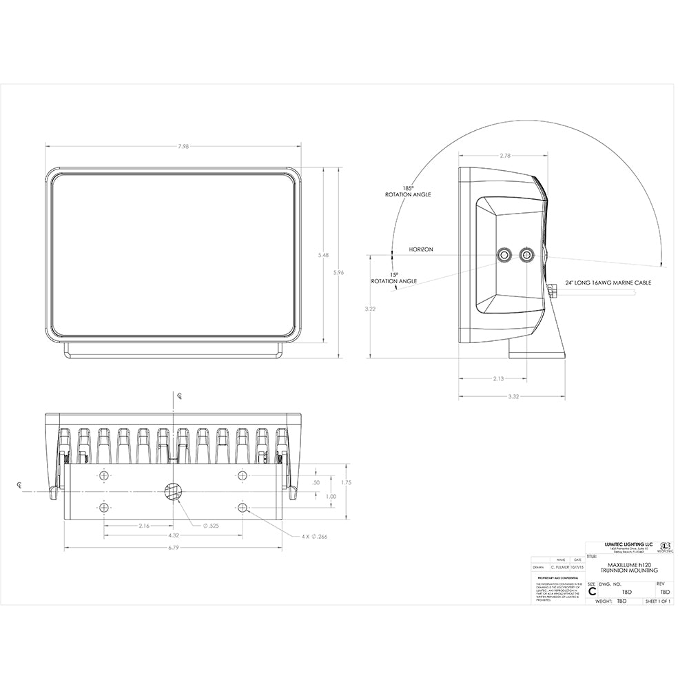 Lumitec Maxillume H120 Trunnion Mount Flood Light with White Housing and Dimming
