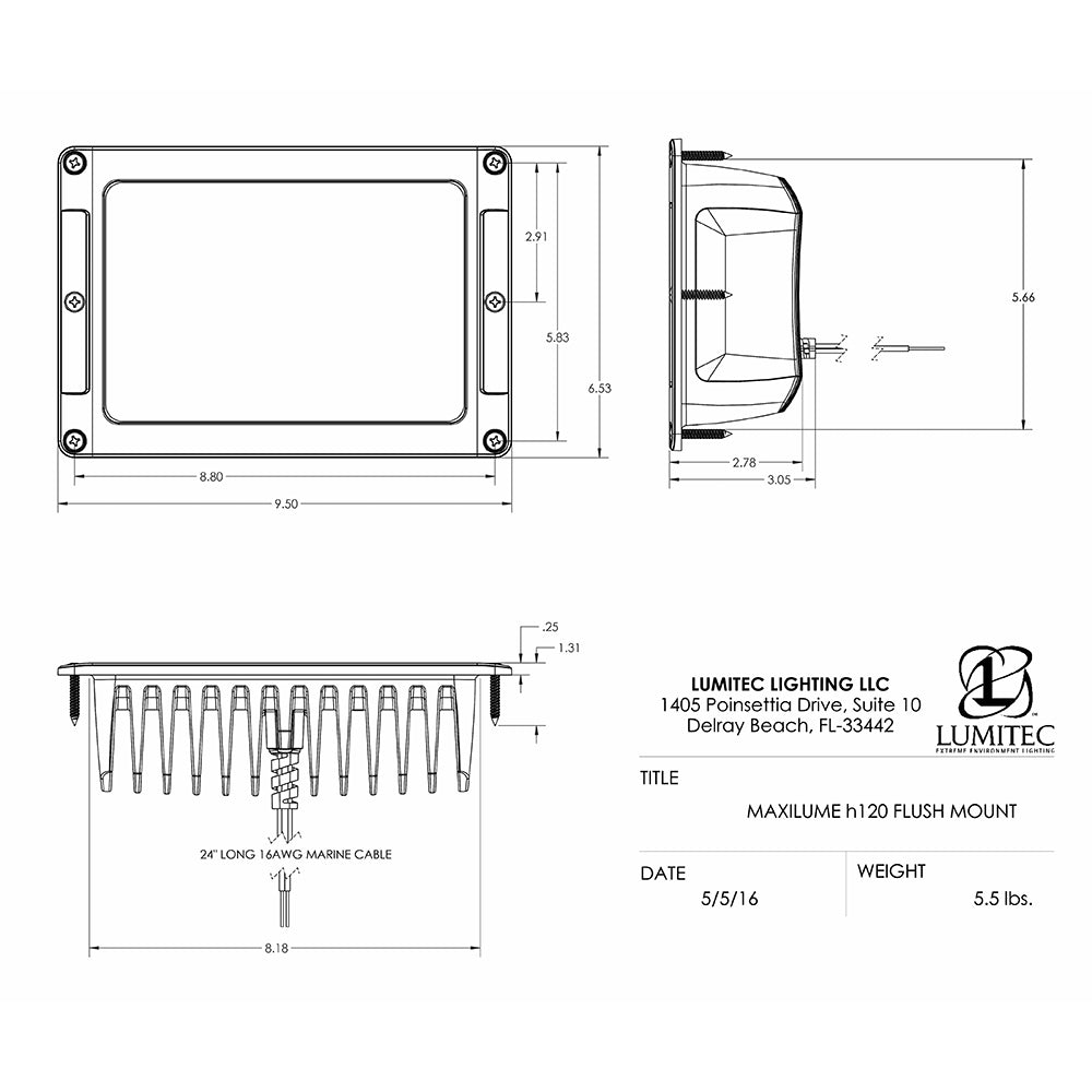 Lumitec Maxillume H120 Flush Mount Flood Light with White Housing and Dimming