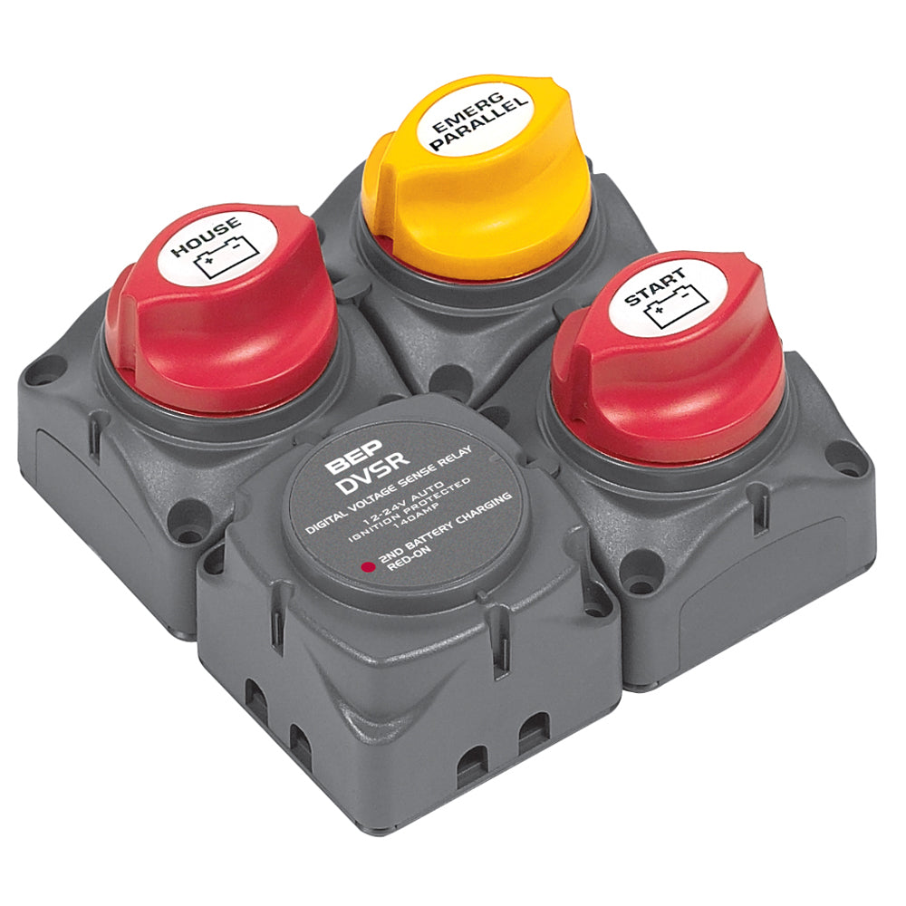 BEP Marine Square Battery Distribution Cluster for Single Engine with Dual Battery Banks (Part #716-SQ-140A-DVSR)