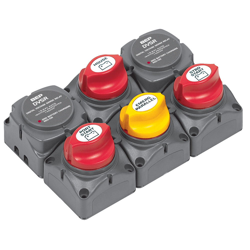 BEP Marine Battery Distribution Cluster for Twin Outboard Engines with Three Battery Banks (Part 717-140A-DVSR)