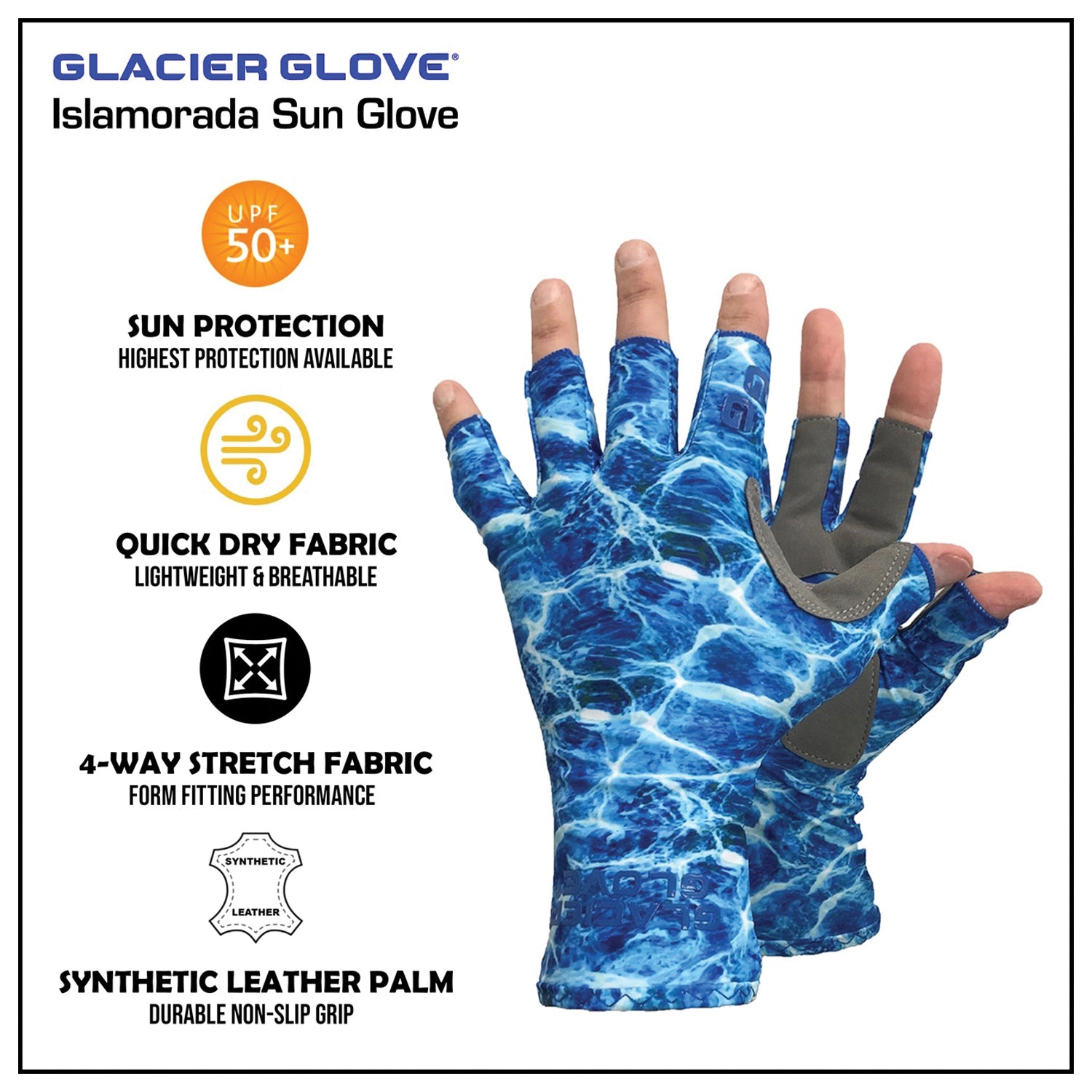 Glacier Glove Islamorada Sun Gloves Blue Camo Small