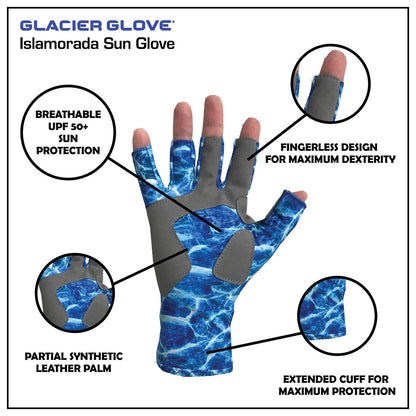 Glacier Glove Islamorada Sun Gl Blue Camo Medium - Sun Protection and Performance Fishing Gloves