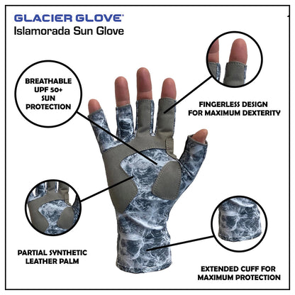 Glacier Glove Islamorada Sun Gl Gray Camo Small Sun Protection Gloves