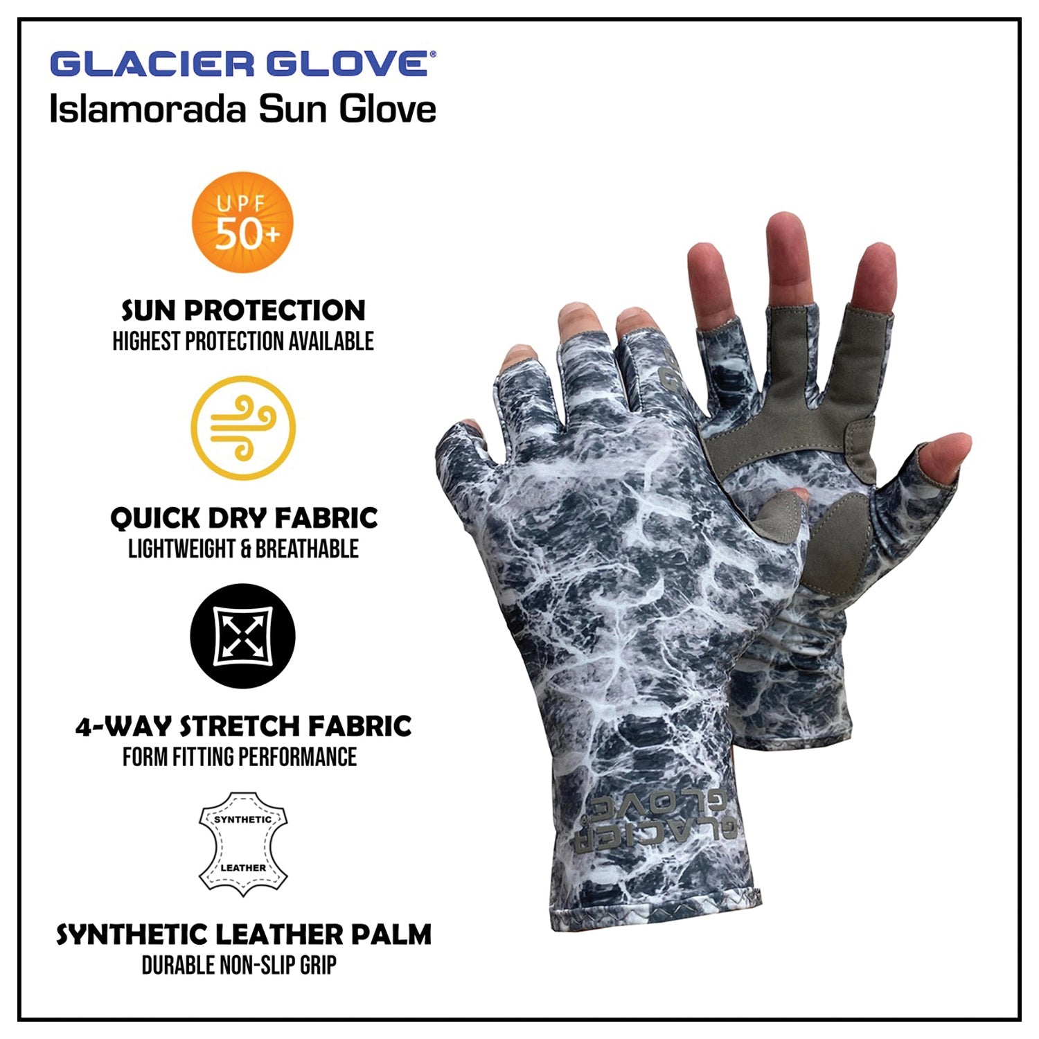 Glacier Glove Islamorada Sun Gloves Gray Camo Medium – UV Protection & Lightweight Comfort