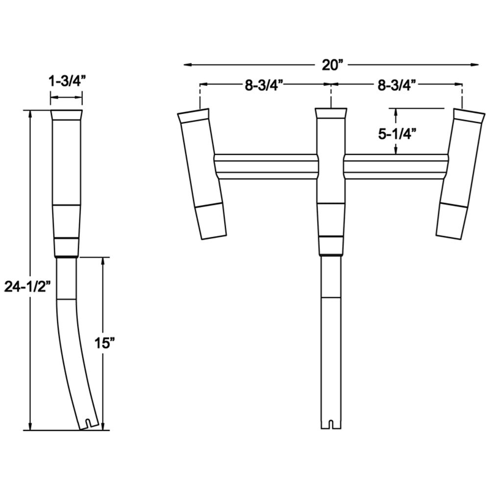TACO Marine F31-0770BSA-1 Kite Fishing 3-Rod Cluster for Boat Gunnel Mounts