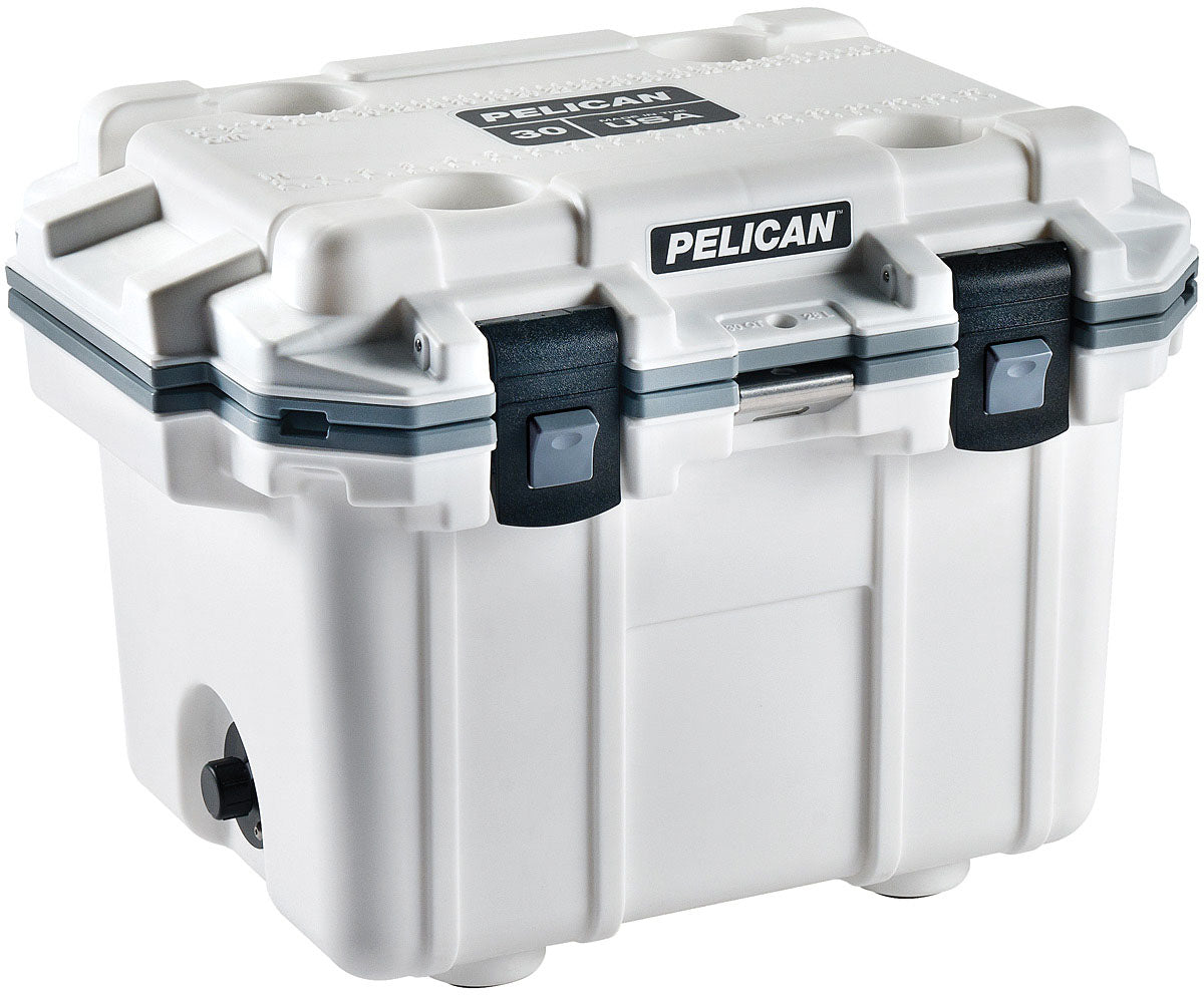 Pelican 30 Qt Elite Cooler White and Gray - Heavy-Duty Insulated Cooler for Outdoor Adventures