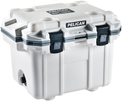 Pelican 30 Qt Elite Cooler White and Gray - Heavy-Duty Insulated Cooler for Outdoor Adventures