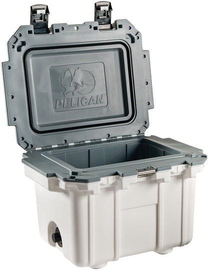 Pelican 30 Qt Elite Cooler White and Gray - Heavy-Duty Insulated Cooler for Outdoor Adventures
