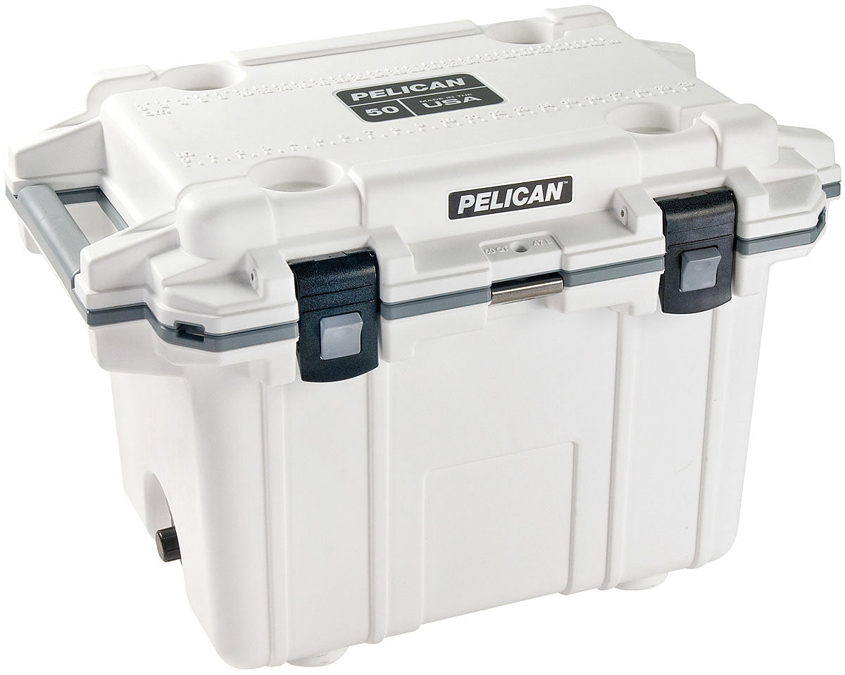 Pelican 50 Qt Elite Cooler White and Gray - Durable and Insulated for Extended Use