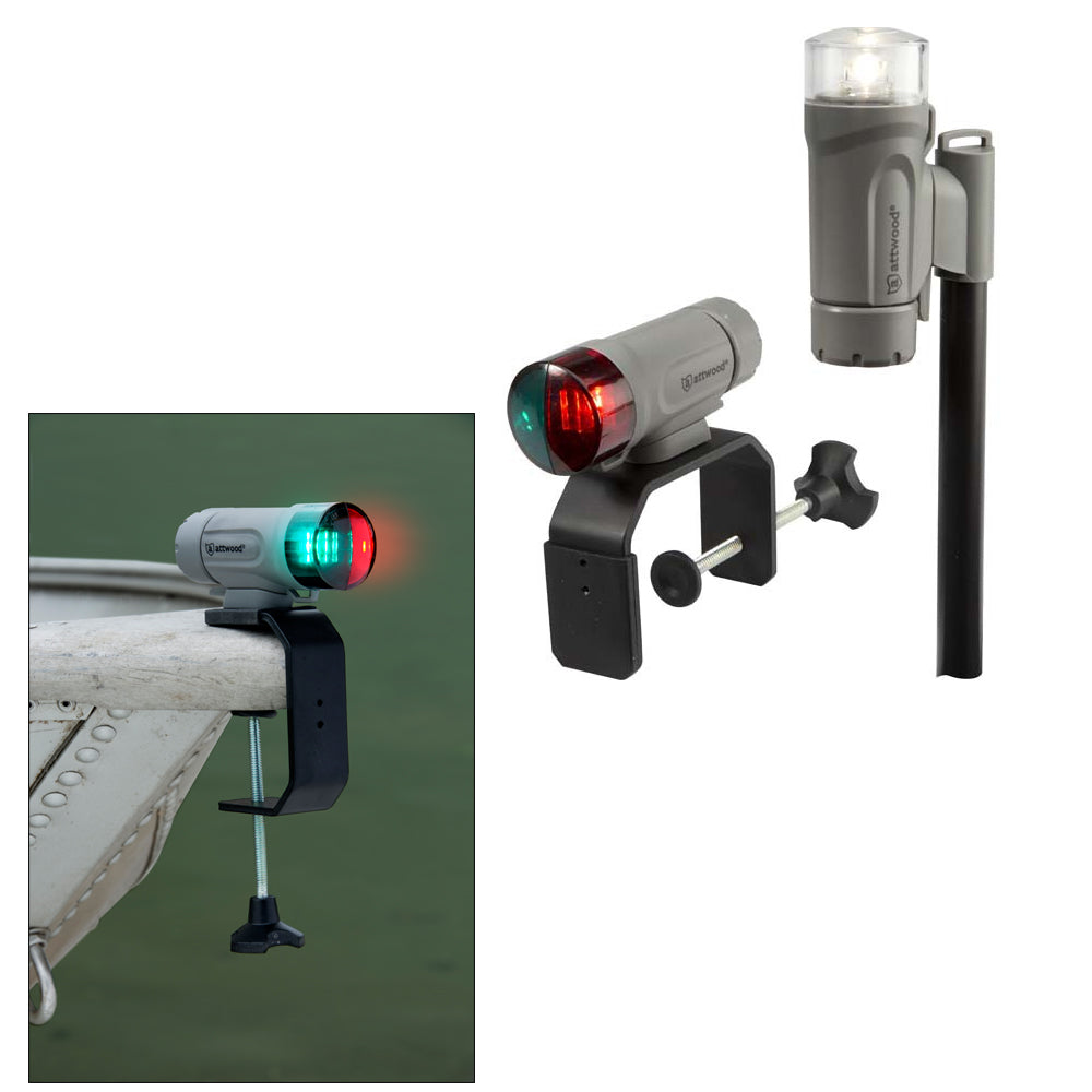 Attwood Marine PaddleSport Portable Navigation Light Kit with C-Clamp, Screw Down or Adhesive Mounts - Gray