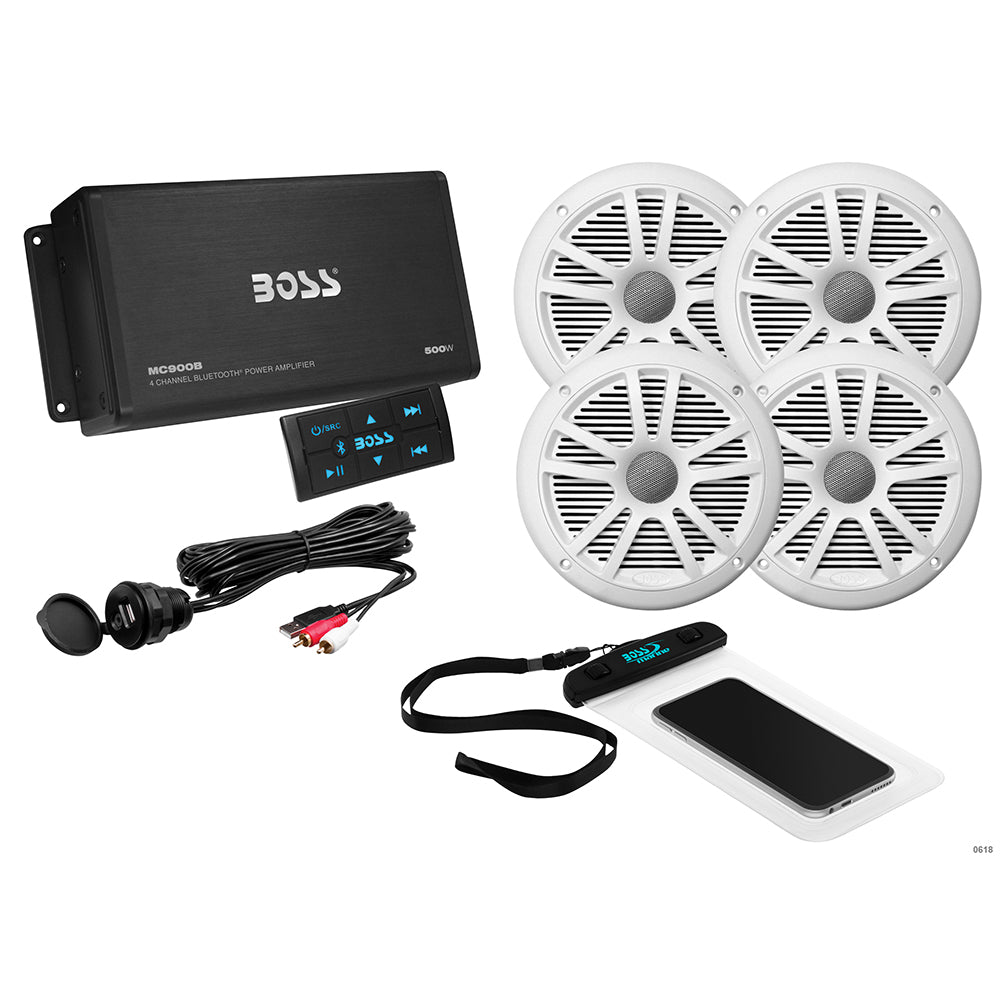 Boss Audio ASK904B.64 4-Channel Marine Amplifier and Speaker Kit - White