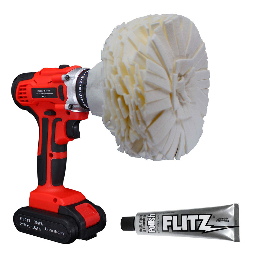 Flitz Buff Ball Large 5-Inch White with 1.76oz Tube Flitz Polish for Polishing & Buffing
