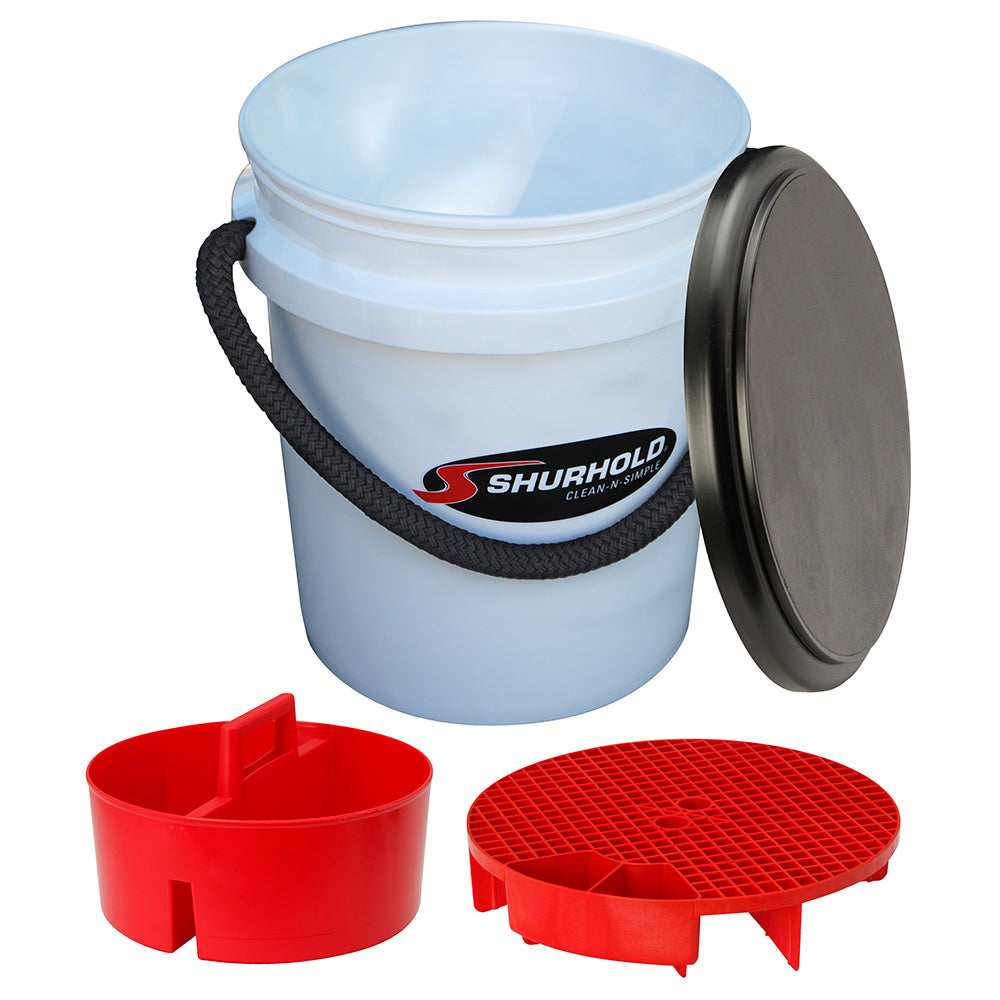 Shurhold One Bucket Kit - 5 Gallon White with Built-in Features for Cleaning Efficiency