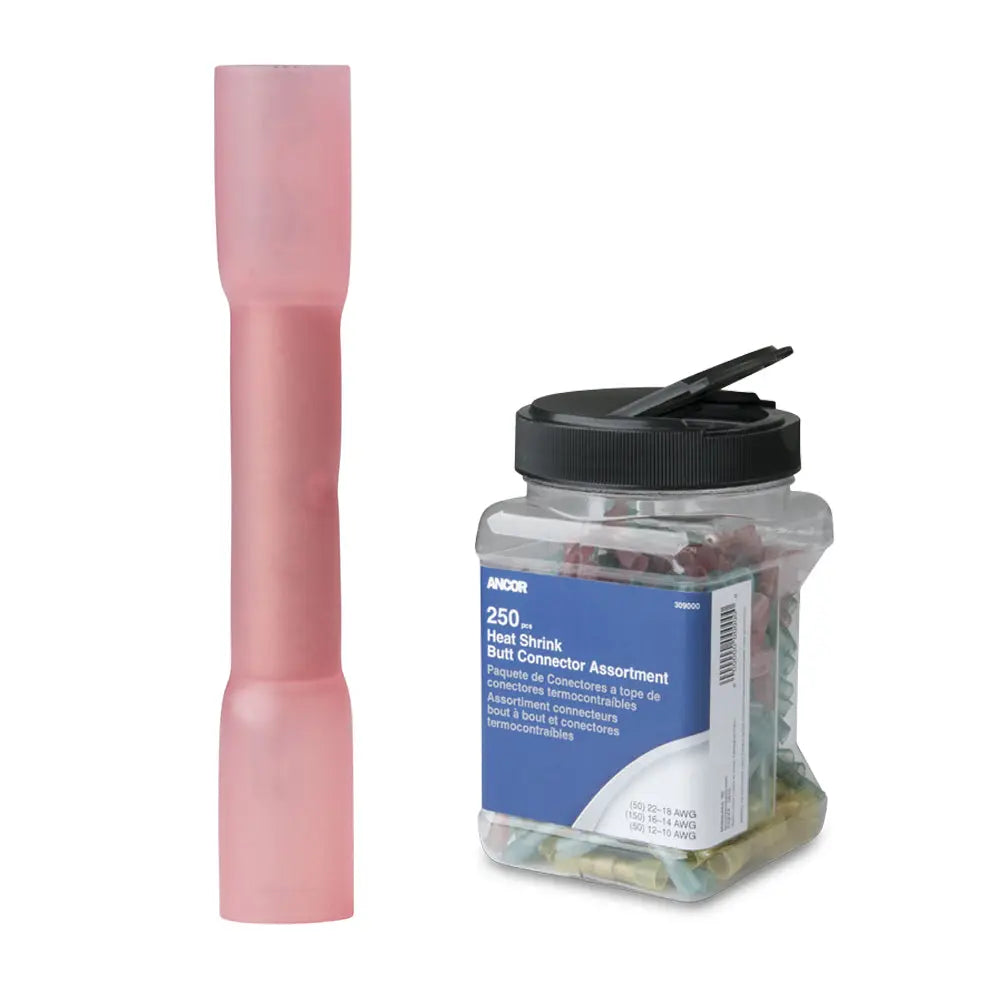Ancor 22-18 AWG Heat Shrink Butt Connectors - 250 Pieces in Reusable Jar