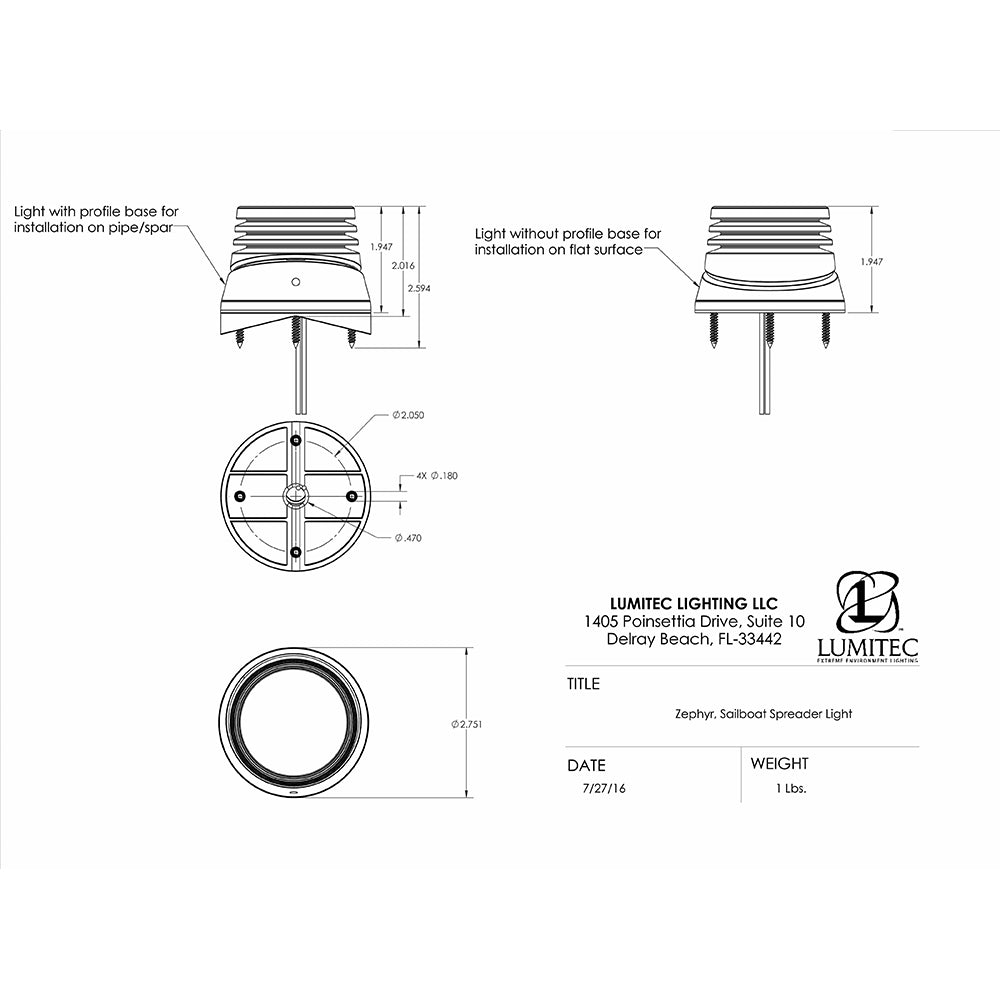 Lumitec Zephyr LED Spreader/Deck Light - Brushed White Base, White Non-Dimming