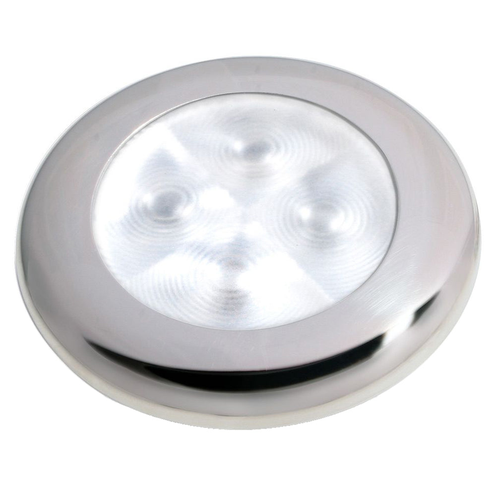 Hella Marine Slim Line LED Enhanced Brightness Round Courtesy Lamp - White LED, Stainless Steel Bezel, 12V