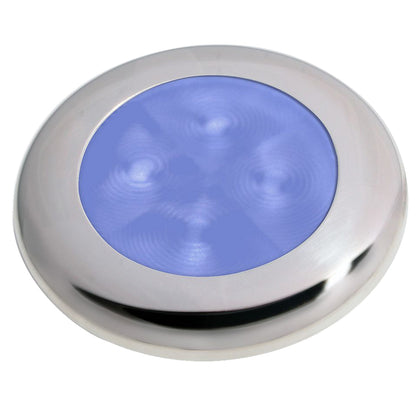 Hella Marine Slim Line LED Enhanced Brightness Round Courtesy Lamp - Blue LED with Stainless Steel Bezel - 12V