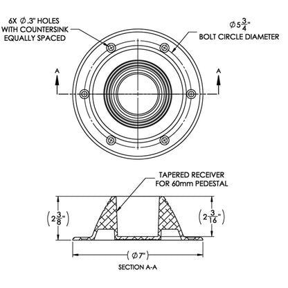 TACO Marine Z10-4067BLY60MM Surface Mount Table Support for 2-3/8 Inch Pedestals