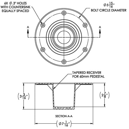 TACO Marine Z10-4085BLY60MM Aluminum Flush Mount Table Support for 2-3/8" Pedestals