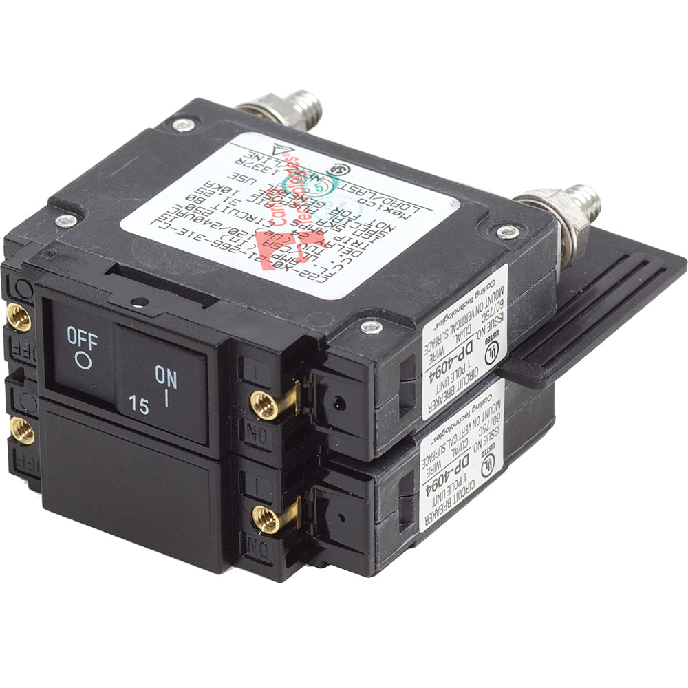 Blue Sea Systems 7462 UL-489 15A Flat Rocker Circuit Breaker for Marine and Vessel Use