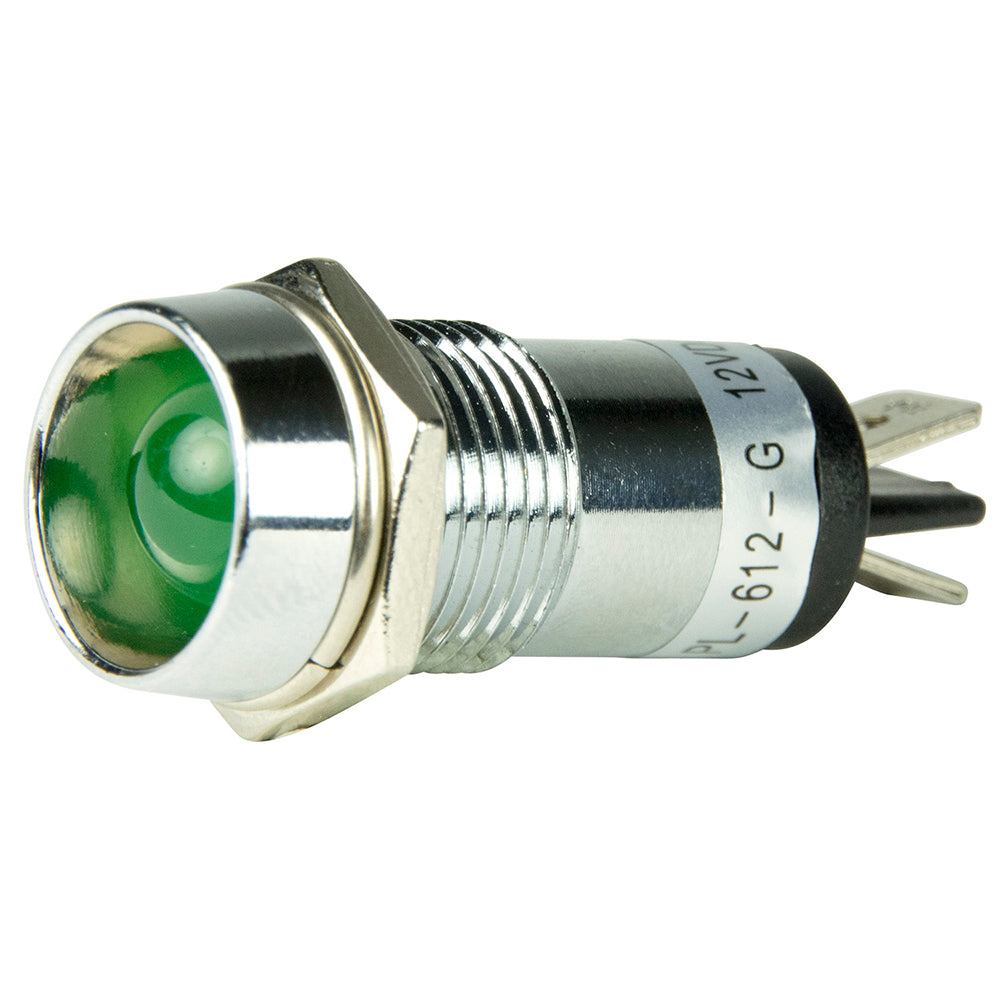 BEP Marine 1001103 Green LED Pilot Indicator Light - 12V DC, Solid-State, Chrome Finish