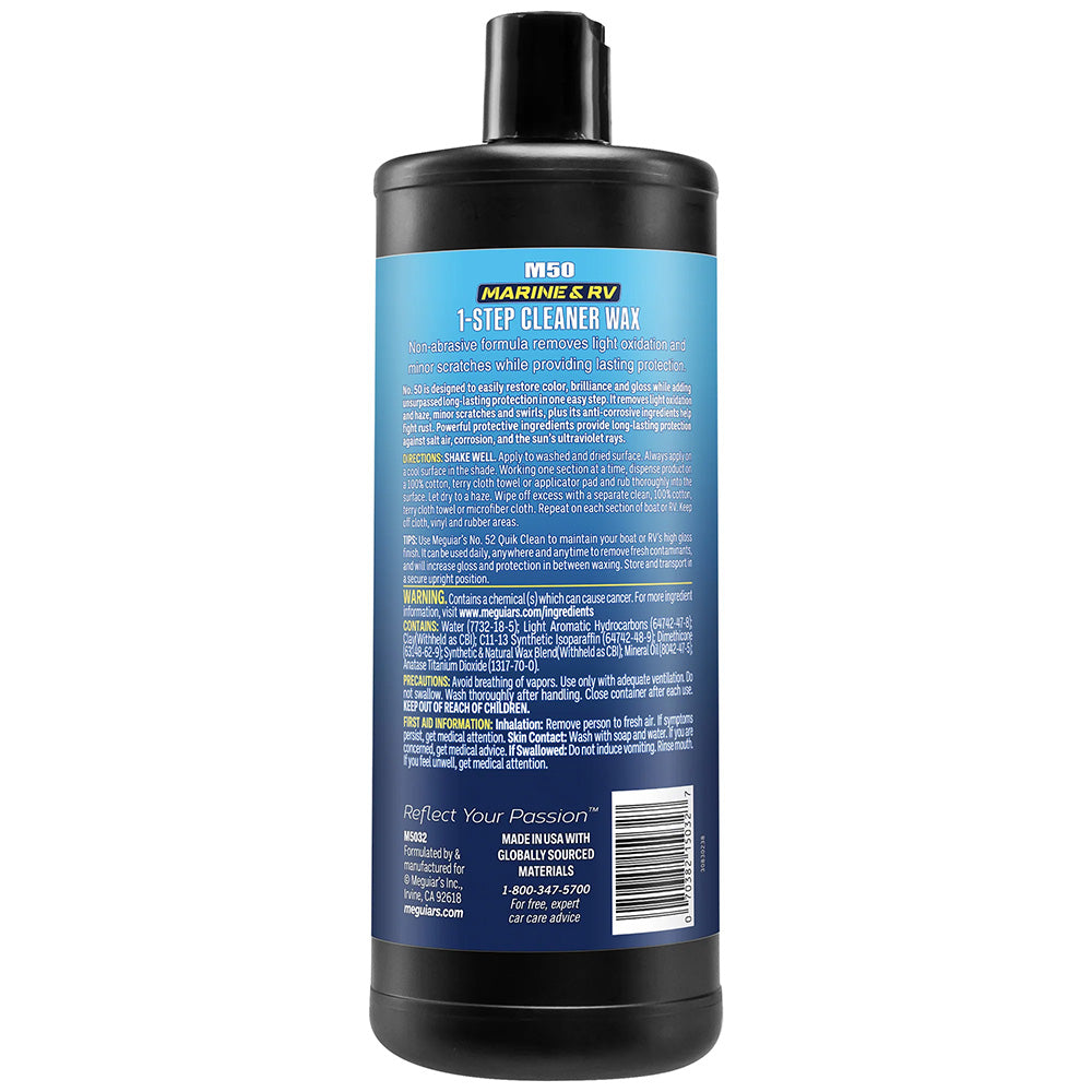 Meguiar's Boat and RV Cleaner Wax - 32 oz (Case of 6) for Marine & RV Gel Coat Protection