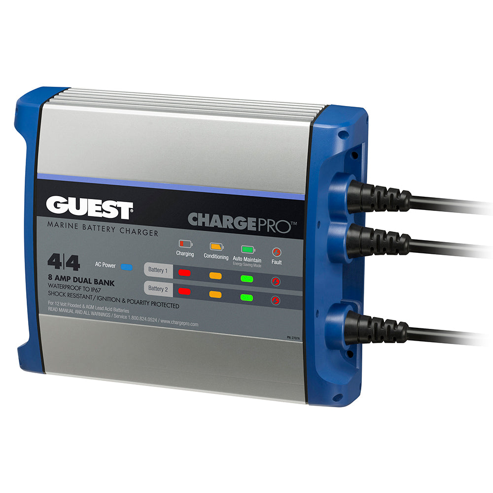 Guest 2707A On-Board Battery Charger 8A / 12V, 2 Bank, Waterproof Marine Charging System