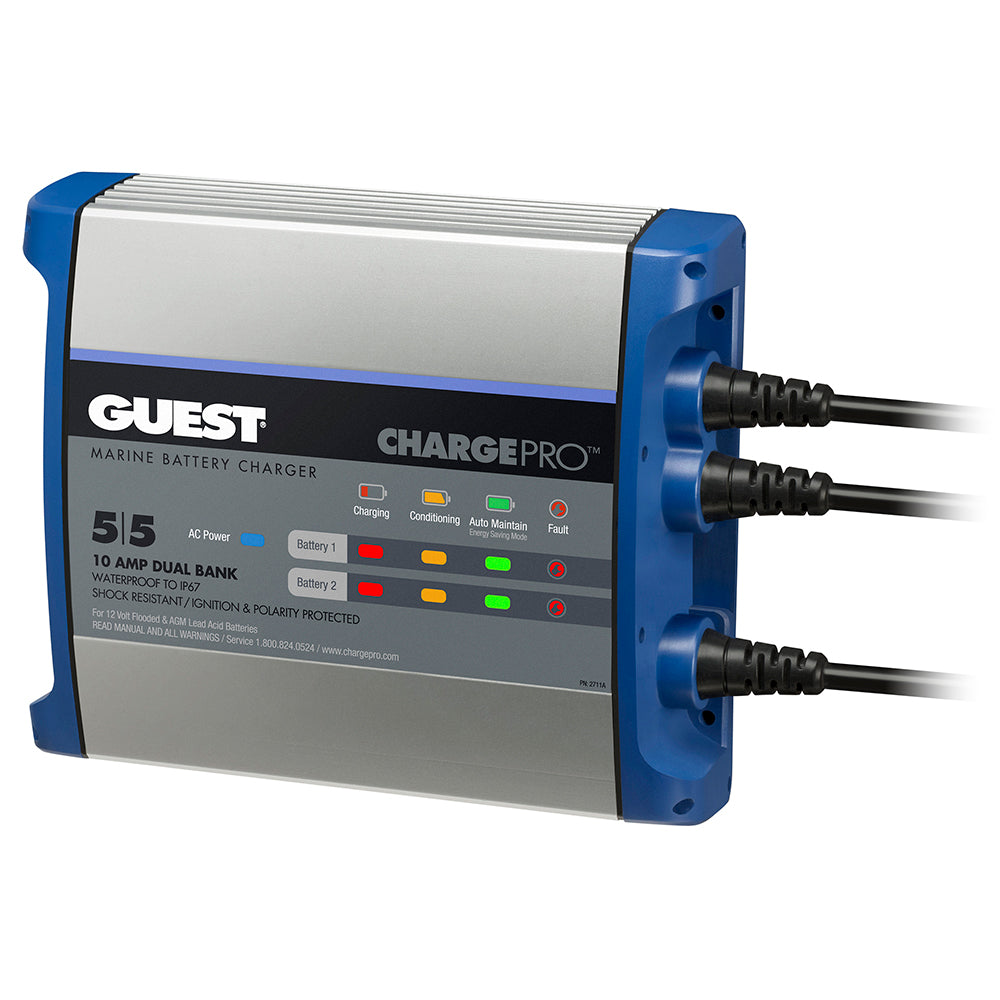 Guest On-Board Battery Charger 10A 12V 2 Bank - Waterproof Marine Charging System