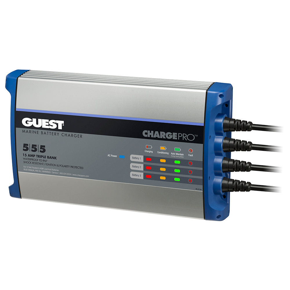 Guest On-Board Battery Charger 15A 12V, 3 Bank, Waterproof, Digital 120V Input